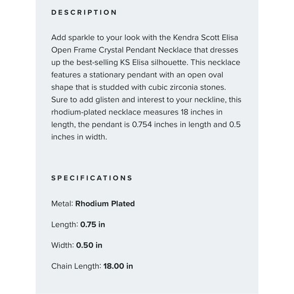 Kendra Scott NEW necklace - Elisa Open Frame Crystal Silver - Picture 4 of 6